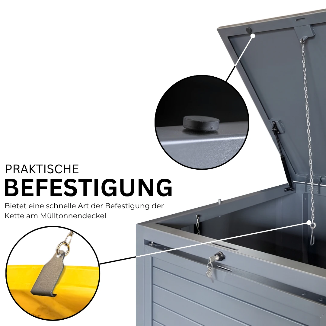 Mülltonnenbox mit Klappdeckel und Gasdruckdämpfern